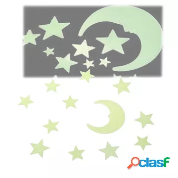 Adesivi Murali Glow In The Dark Luna e Stelle - 60 Pz.