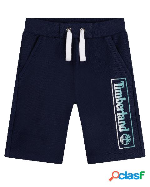 Bermuda blu in piquè di cotone con logo stampato 10-12 anni