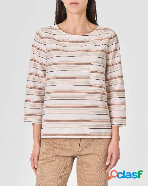 Blusa bianca in popeline di cotone stretch a righe color