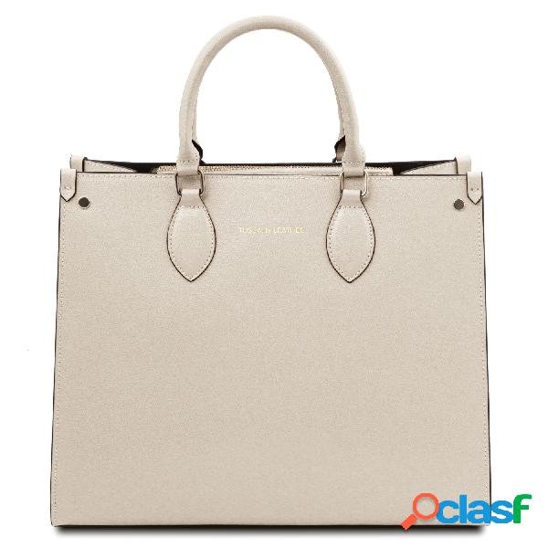 Borsa da lavoro in pelle per donna Beige