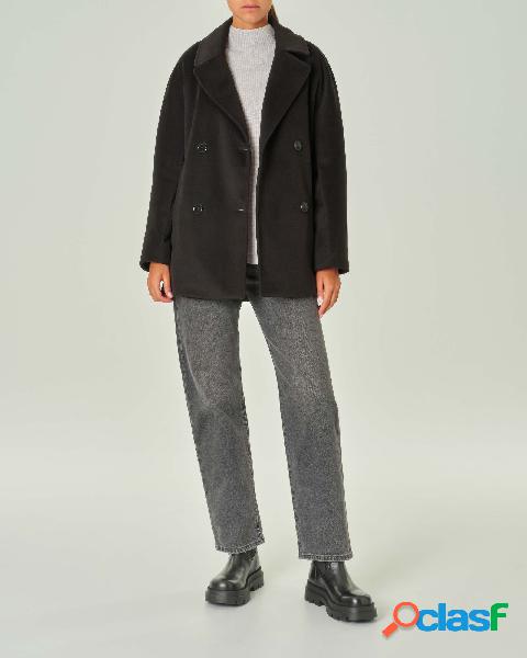 Caban doppiopetto oversize nero in panno con collo a rever