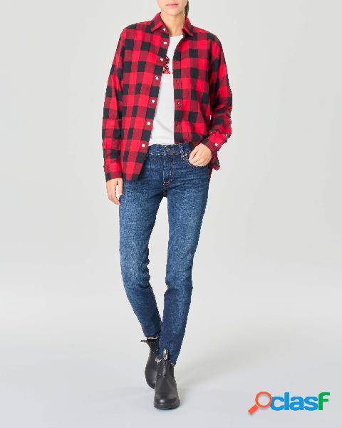Camicia in flanella di cotone a fantasia check rossa e nera