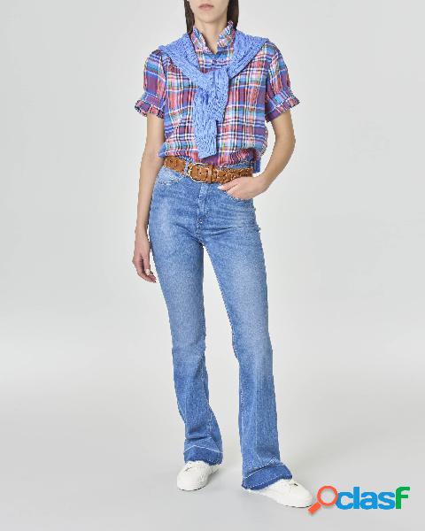 Camicia in lino leggero fantasia scozzese multicolor con
