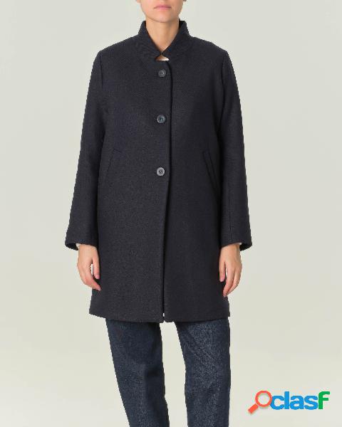 Cappotto blu corto in tessuto diagonale di misto lana con