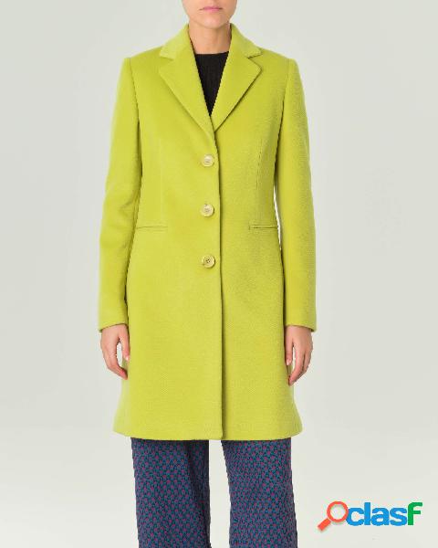 Cappotto color lime in tessuto effetto lana dal taglio