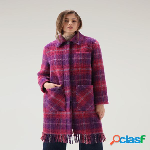 Cappotto fucsia e viola in lana e alpaca a fantasia check