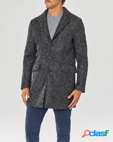 Cappotto grigio antracite spinato in panno di lana