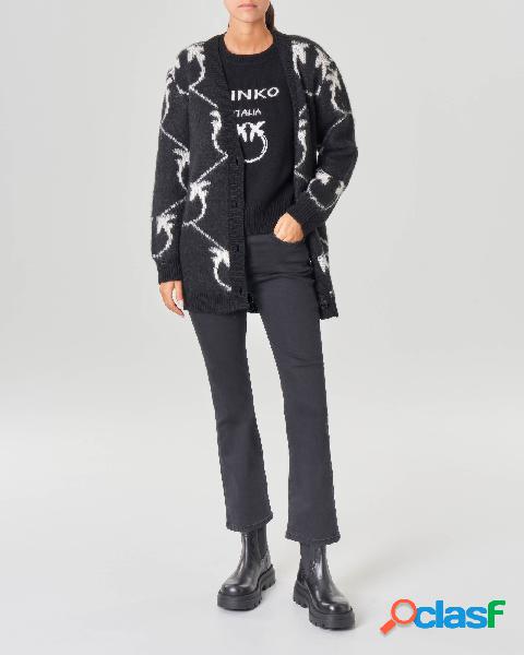 Cardigan nero in misto lana e alpaca a motivo logo Love