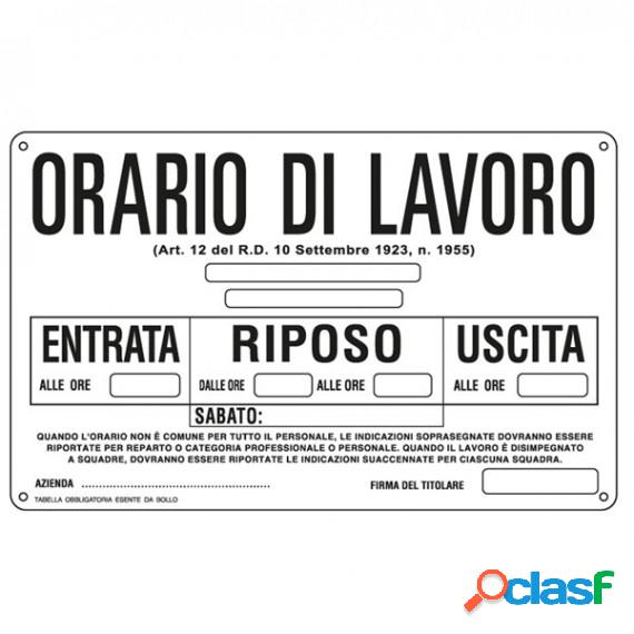 Cartello segnalatore - 30x20 cm - ORARIO DI LAVORO -