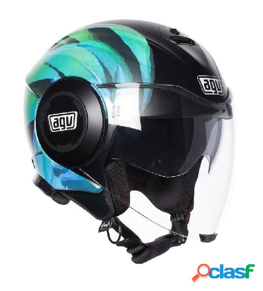 Casco jet AGV FLUID E2205 MULTI KEW Nero opaco Lime Aqua