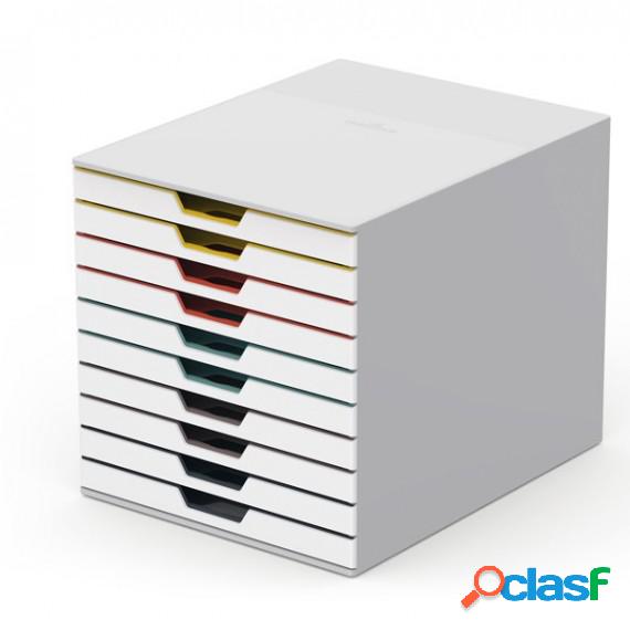 Cassettiera 10 cassetti colorati varicolor - bianco ghiaccio
