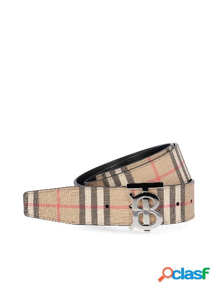 Cintura in E-Canvas con Motivo Vintage Check e Monogramma