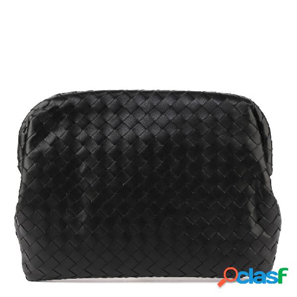 Clutch bv clasp in pelle con iintreccio