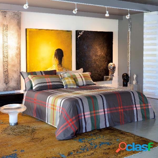 Copripiumino a due piazze a fantasia tartan grigio e