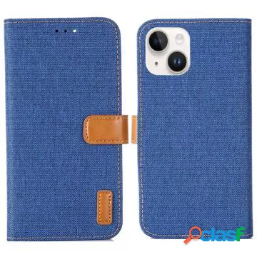 Custodia a Portafoglio Jeans Series per iPhone 14 Plus - Blu