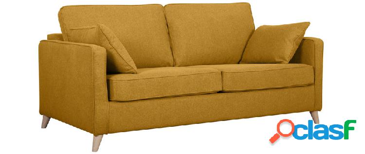 Divano letto scandinavo 3 posti giallo cumino con materasso