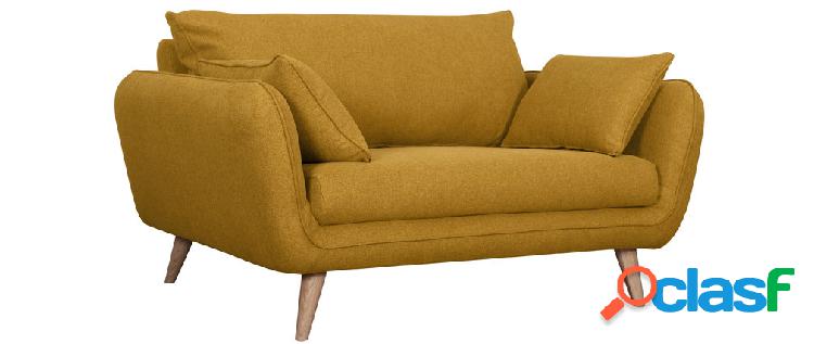 Divano scandinavo 2 posti giallo cumino base legno massello