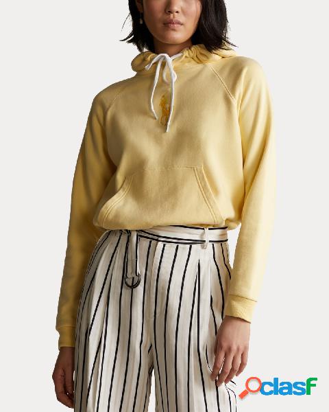 Felpa con cappuccio gialla in misto cotone con logo tono su
