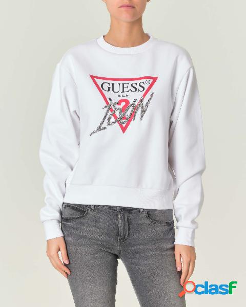 Felpa girocollo bianca in misto cotone con stampa logo Guess