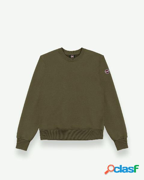 Felpa girocollo verde militare con logo bollo applicato