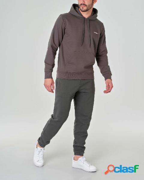 Felpa grigio antracite con cappuccio e tasche a marsupio
