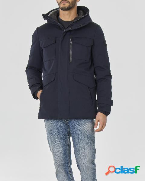 Field Jacket blu in cotone idrorepellente con cappuccio