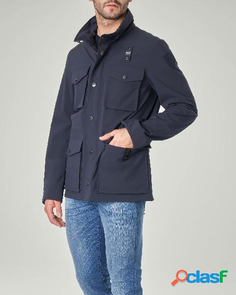 Field jacket blu in neoprene sfoderato