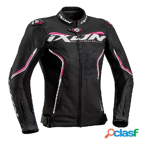 Giacca moto donna pelle Ixon TRINITY Nero Bianco Fucsia