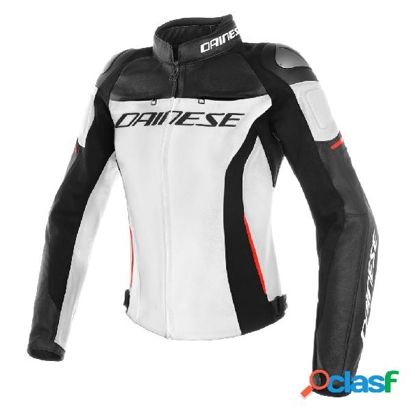 Giacca moto donna pelle racing Dainese RACING 3 LADY Bianco
