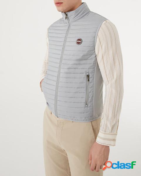 Gilet grigio chiaro con inserti in tessuto tecnico softshell