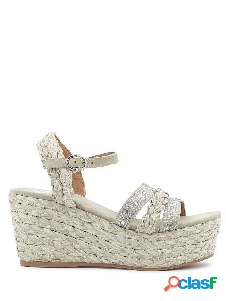 Gold&Gold Sandali in paglia con strass e zeppa, GJ645 2755 -