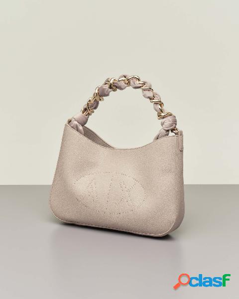 Hobo bag beige in simil pelle effetto martellato con