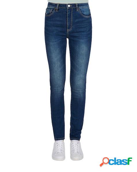 Jeans skinny blu stone washed in cotone stretch con