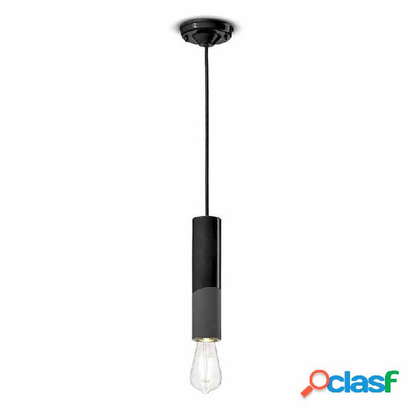 Lampada a sospensione Cilindro Stretto Nero Carbone -