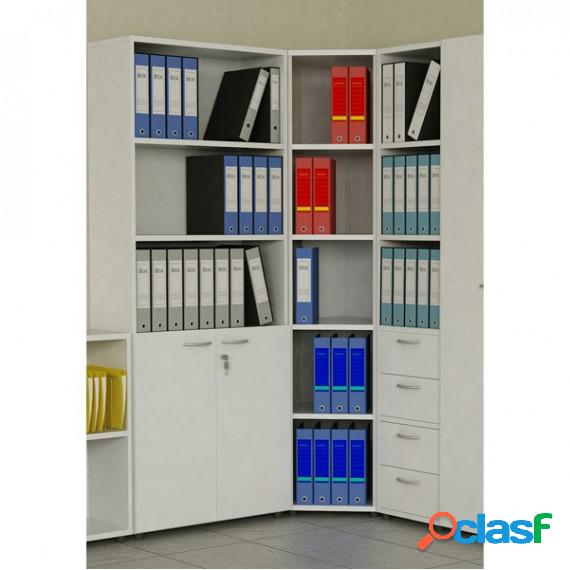 Libreria alta angolare - a giorno - 84x65x196 cm - bianco -