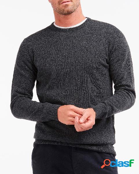 Maglia grigio antracite girocollo in pura lana