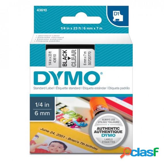 Nastro D1 436100 - 6 mm x 7 mt - nero/trasparente - Dymo