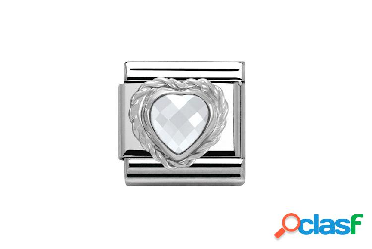 Nomination Cuore Bianco Composable acciaio argento e zirconi