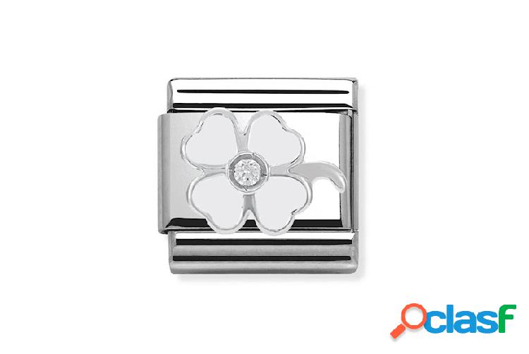 Nomination Quadrifoglio Bianco Composable acciaio argento e