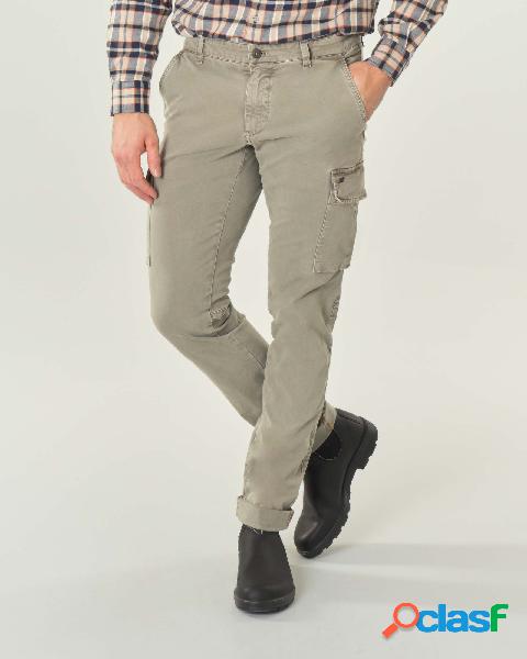 Pantalone cargo militare in cotone stretch stone washed