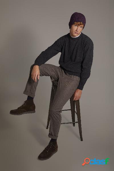 Pantalone chino regular fit tessuto tinto filo pied de poule