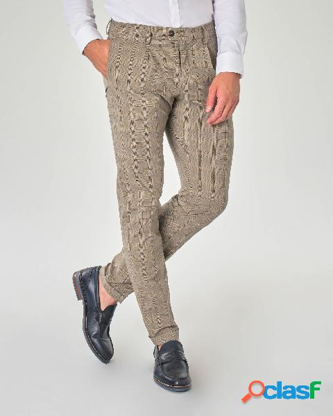Pantalone chino tortora principe di Galles in cotone stretch