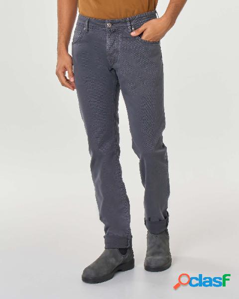 Pantalone cinque tasche grigio in tricotina di cotone
