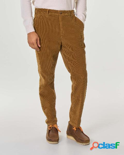 Pantalone color biscotto in velluto di cotone stretch