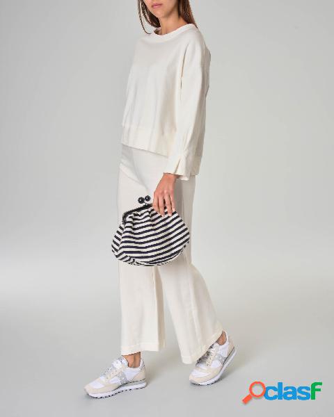 Pantaloni in jersey di cotone color panna con fondo ampio