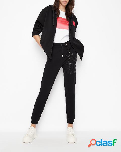 Pantaloni neri in jersey di cotone con scritta logo tono su