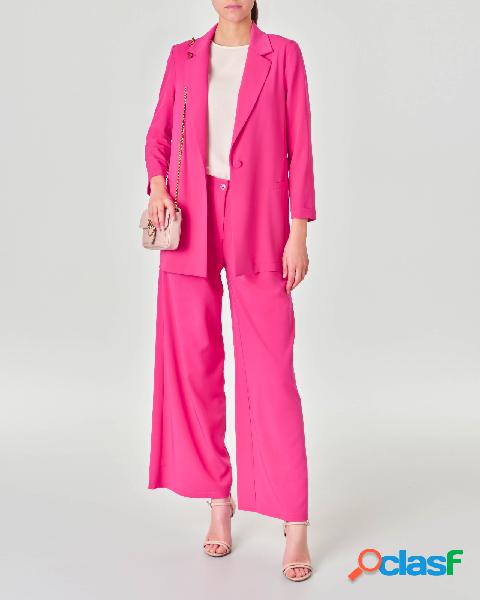 Pantaloni palazzo fucsia in tessuto stretch fluido con
