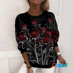 Per donna Felpa Maglione Essenziale Rosa Rosso Blu Floreale