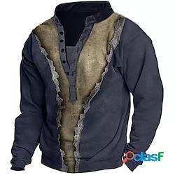 Per uomo Felpa Maglione Blu marino Colletto Mao Color Block