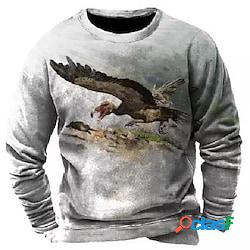 Per uomo Felpa Maglione Grigio Girocollo Animali Stampe